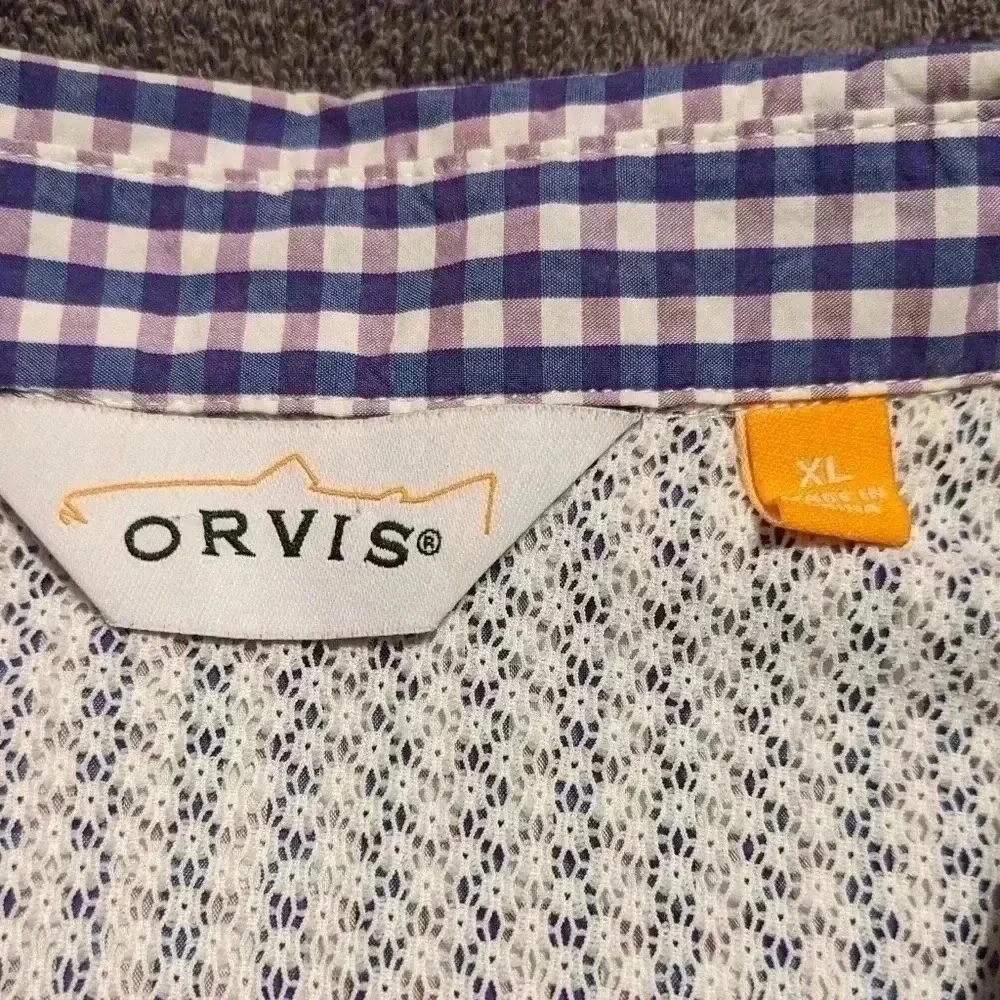 ORVIS Gingham Mens Purple Long Sleeve Plaid Button Down‎ Shirt Size XL